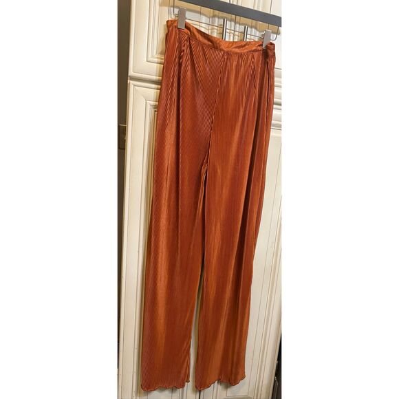 Nasty Gal Women's Ribbed Pleated Front Wide Leg Trouser Pants Rust Orange Size 8 - Picture 6 of 10
